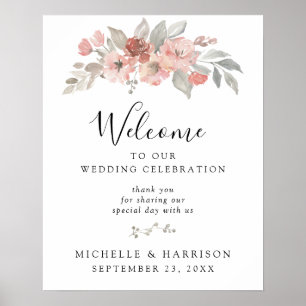 Elegante rosafarbene florale Aquarell-Hochzeit Poster