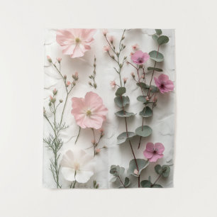 Elegante rosafarbene florale botanische Tapete Wandteppich