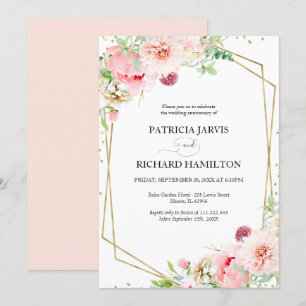 Elegante rosafarbene florale geometrische Hochzeit Einladung