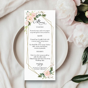 Elegante rosafarbene florale geometrische Hochzeit Menükarte