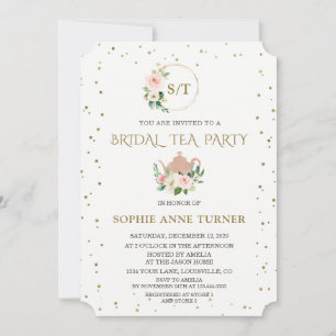 Elegante rosafarbene florale goldene Rahmen Brautp Einladung