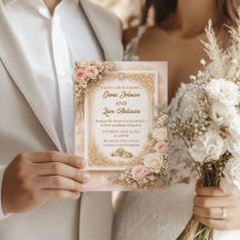 Elegante rosafarbene Florale Hochzeitseinladung