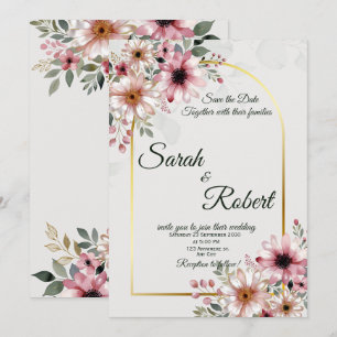 Elegante rosafarbene Florale Hochzeitseinladungska Einladung