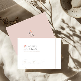 Elegante rosafarbene florale Monogramm-Hochzeits-R RSVP Karte