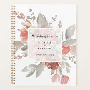 Elegante rosafarbene florale Wasserfarben-Hochzeit Planer