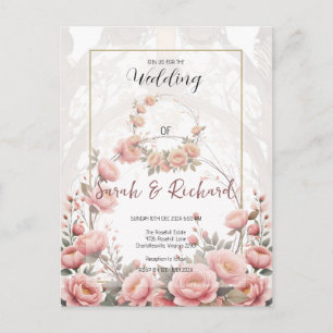Elegante rosafarbene Floralgarten-Hochzeit Romanti Postkarte