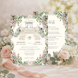 Elegante rosafarbene Gartenhochzeit mit Monogramm  Einladung