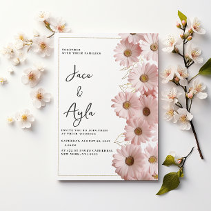Elegante rosafarbene goldene Daisy Blumenhochzeit Einladung