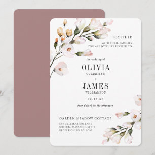 Elegante rosafarbene Hochzeit mit Blumenmuster Einladung