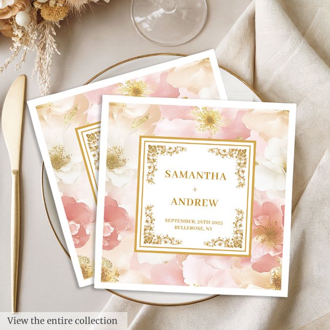 Elegante, rosafarbene Hochzeitsnapkins Serviette (Elegant dusty pink ivory floral wedding napkins)