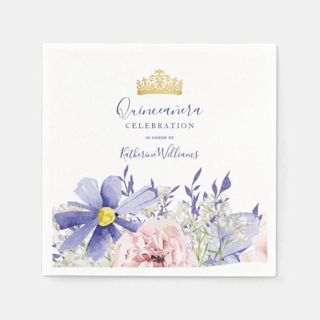Elegante rosafarbene Lila Blütenkrone Quinceañera Serviette (Vorderseite)