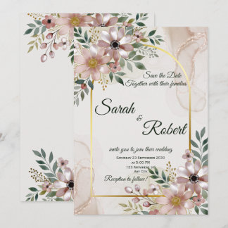 Elegante rosafarbene Marmor-Blumen-Save-the-Date-K Einladung