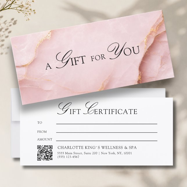 Elegante rosafarbene Marmor-QR-Code-Geschenkkarte (A Gift for You! Blush Pink Gold Marble QR Code)