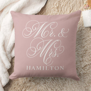 Elegante rosafarbene Mr-und-Mrs-Script-Hochzeit Kissen