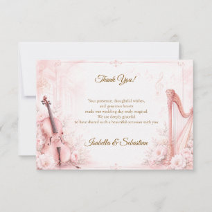 Elegante rosafarbene musikalische Hochzeit Dankeskarte