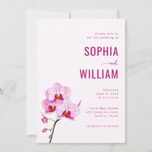 Elegante rosafarbene Orchideen-Hochzeitseinladung Einladung