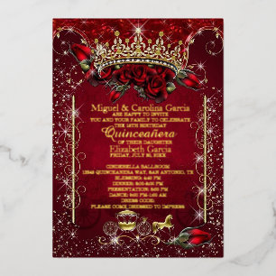Elegante rosafarbene Quinceañera-Einladung   Krone Folieneinladung