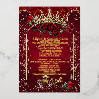 Elegante rosafarbene Quinceañera-Einladung | Krone Folieneinladung