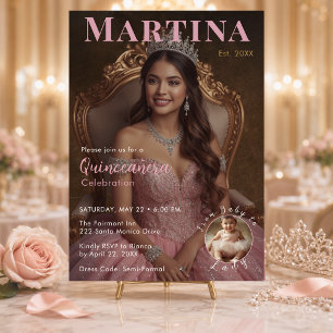 Elegante rosafarbene Quinceañera-Foto-Feier Einladung
