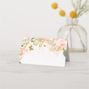 Elegante rosafarbene Schmetterling Quinceanera Pla Platzkarte