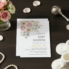 Elegante rosafarbene und neutrale florale Babypart Einladung