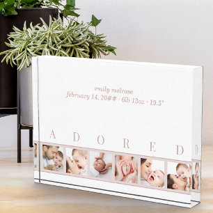 Elegante, rosafarbene, weiße, ADORED-Baby-Geburts Fotoblock