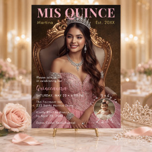 Elegante rosafarbenes Mis Quince-Foto Einladung
