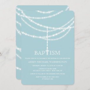 Elegante Rosary Cross Glitzern Baptismus Religiöse Einladung