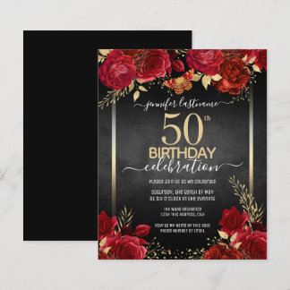 Elegante Rose 50. Geburtstag Einladung