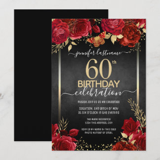 Elegante Rose 60. Geburtstag Einladung