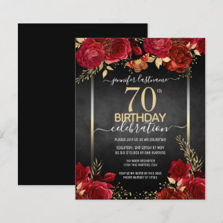 Elegante Rose 70. Geburtstag Einladung
