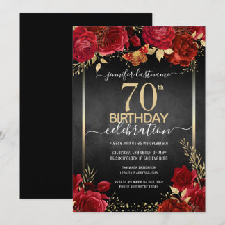Elegante Rose 70. Geburtstag Einladung