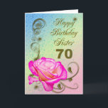 Elegante Rose 70. Geburtstagskarte für Sister Karte<br><div class="desc">Ein elegantes Rosa steht auf einem goldenen Hintergrund. Eine schöne Karte,  die sicher Ihre Schwester bei ihrem 70. Geburtstag zufriedenstellen wird.</div>