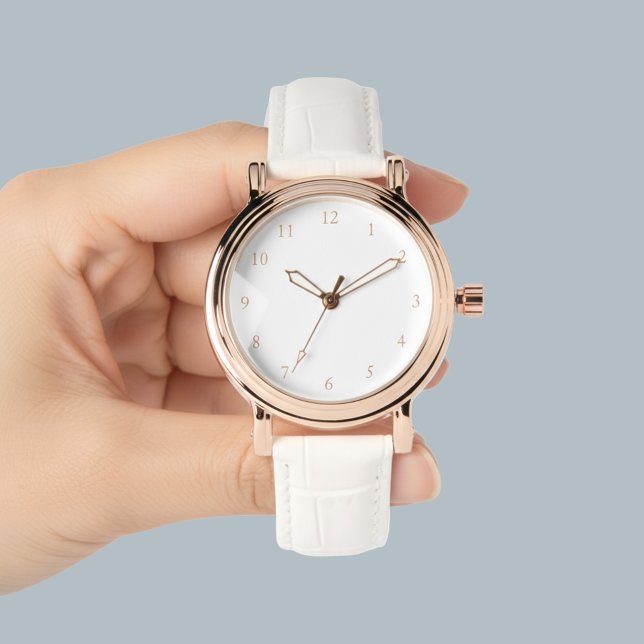 Elegante Rose Armbanduhr (Elegant Rose Gold & White Leather Strap Womens Watch
)