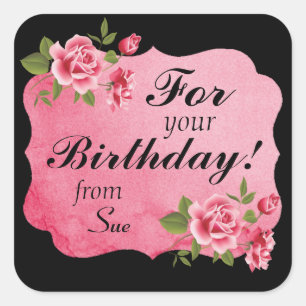 Elegante Rose benutzerdefinierte Geschenkklammer Quadratischer Aufkleber