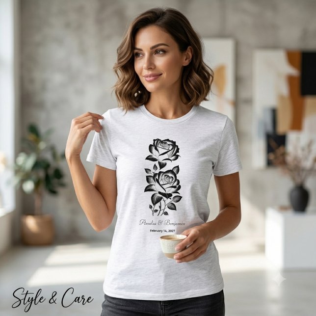 Elegante Rose benutzerdefiniertes Monogramm Datum  Tri-Blend Shirt (Elegant Rose Custom Monogram Date Lovely Tri-Blend Shirt)