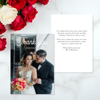 Elegante Rose Bilingual Flat Danke Karte