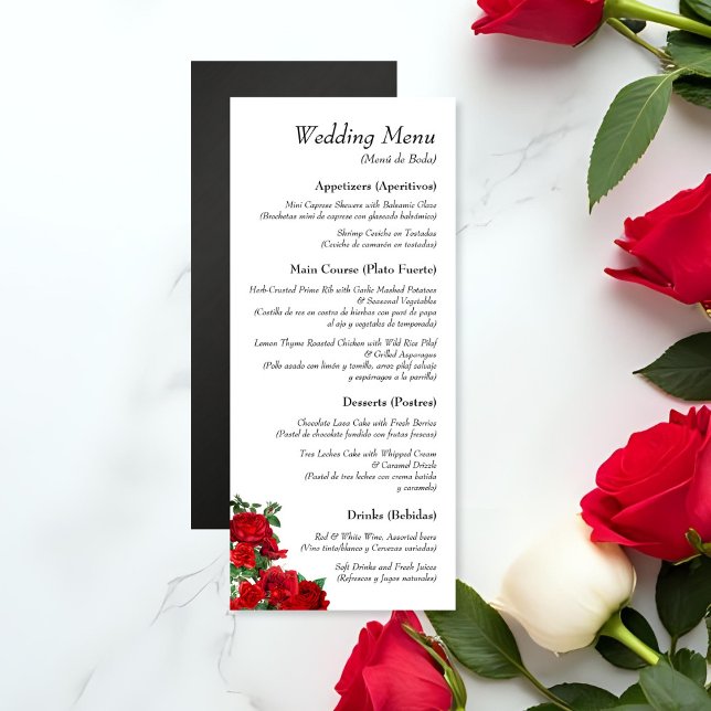 Elegante Rose Bilingual Flat Menu Karte (Von Creator hochgeladen)