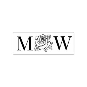 Elegante Rose-Bloom-Blume 2 Anfangsbuchstaben Brau Permastempel
