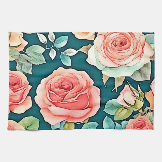 Elegante Rose Bloom Design Geschirrtuch (Horizontal)