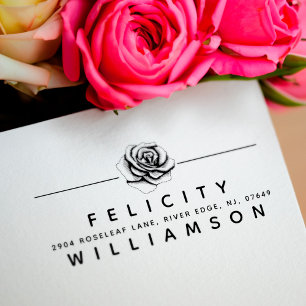 Elegante Rose Blossom Blume Rücksendeadresse Gummistempel