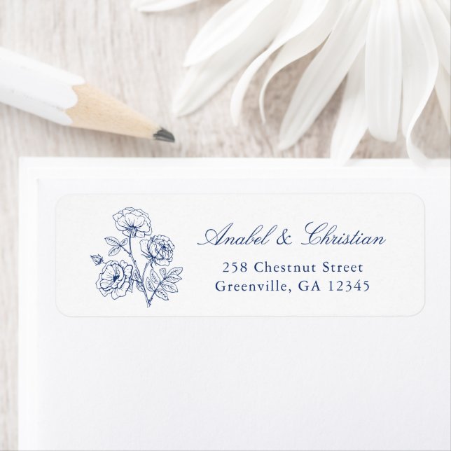 Elegante Rose Blue Wedding Rücksendeadresse (Insitu)