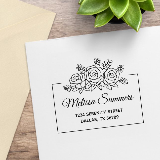 Elegante Rose Blume Bouquet Frame-Adresse Gummistempel (Von Creator hochgeladen)