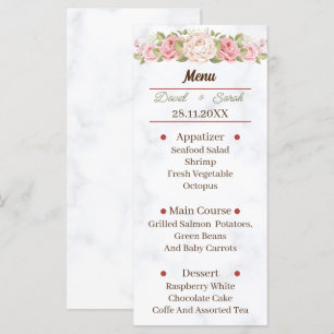 Elegante Rose Blume Custom Wedding Dinner Menükarte