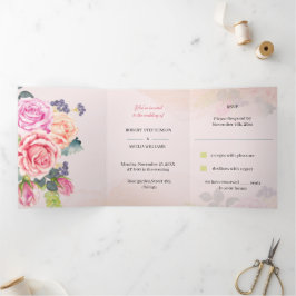 Elegante Rose Blume Custom Wedding Dreifach Gefaltete Einladung
