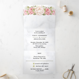 Elegante Rose Blume Personalisiert Hochzeit Dreifach Gefaltete Einladung