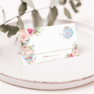 Elegante Rosé-Blumen-High-Tea-Party-Faltzelt Platzkarte