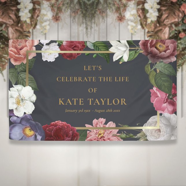 Elegante Rose Blumenbeerdigung Verbot Banner (Elegant Roses Floral Funeral Memorial Service Bann Banner)