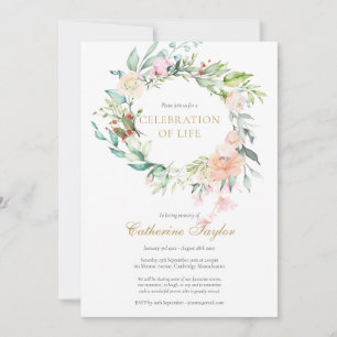 Elegante Rose Blumenfeier zur Beerdigung des Leben Einladung