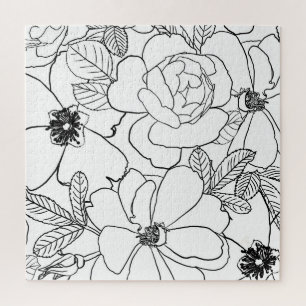 Elegante Rose Blumenlinie Zeichnend Design Puzzle